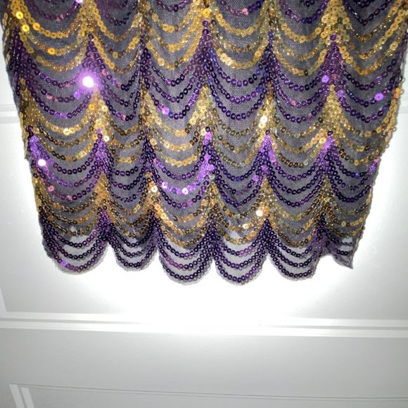 Fancy Cocktail Christmas New Year Sequins Mini Dress size XS Black Gold Purple - Picture 6 of 9